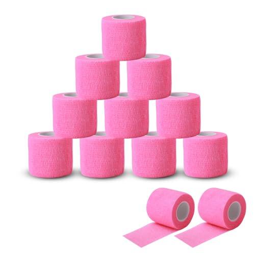 EZ TATTOO Cubierta de Agarre - 12 Piezas (5cmx4.5m) Cinta Cohesiva Desechable Adhesiva para Deportivo y Accesorios de Tatuaje (Rosa)