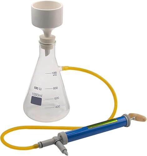 Filtro de succión al vacío de vidrio de 250 ml, aparato de destilación de filtración al vacío de laboratorio con embudo y bomba de filtro de succión de vidrio para reducir la presión en el experimento