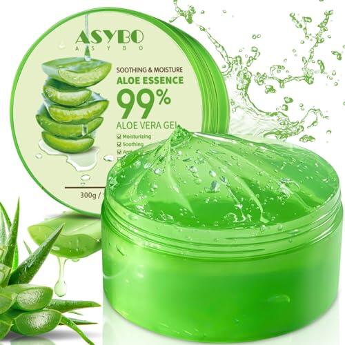 ASYBO 300 ML Gel de Aloe Vera – 99% Crema Hidratante Hidratante de Aloe Vera Puro Orgánico, Crema de Aloe Natural para Pieles Secas, Quemaduras Solares, Acné