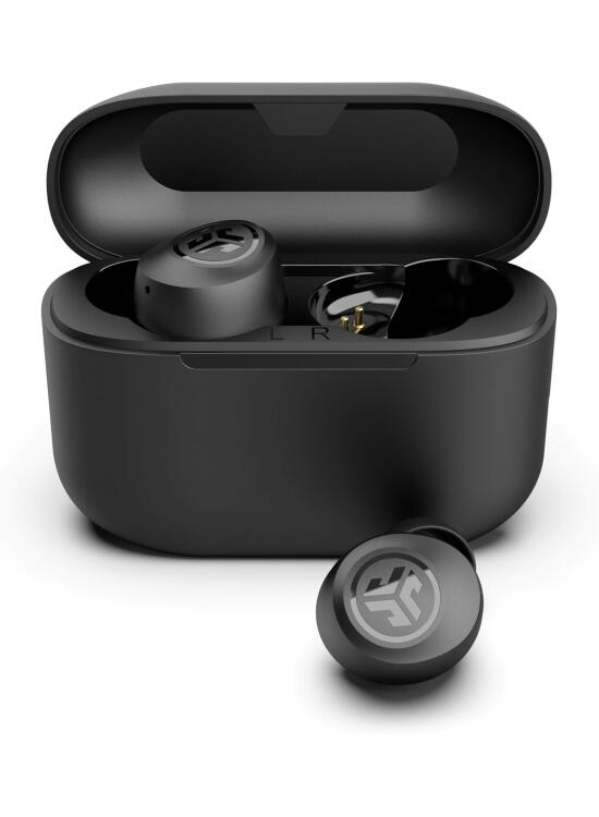 JLab Go Air Pop+ Auriculares Inalambricos Bluetooth, Wireless Earbuds 35+ Horas Rendimiento con Caja de Carga - Audifonos Bluetooth Inalambricos con Micrófono, Dual Connect, App, Negro Medianoche
