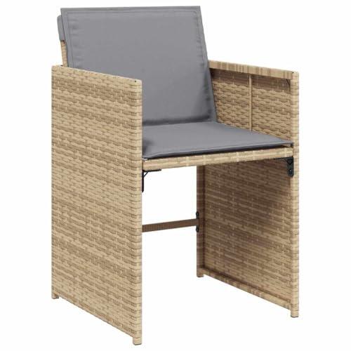 vidaXL Sillones de Jardín con Cojines 4 uds, Asientos con Respaldos, Sillas de Comedor, Muebles para Patio Balcón, Ratán Sintético Beige Mezcla