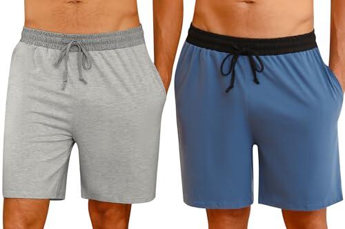 Nieery 2 Pares Pantalones Pijama Cortos Hombre Algodón Verano Casuales Bermudas con Bolsillos S-3XL