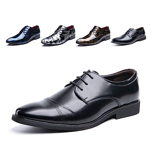 Zapatos Oxford Hombre Derby Zapatillas Vestir Cordones Brogues Zapatos Boda Formales Negocios Casuales 1015 Negro Tamaño 43