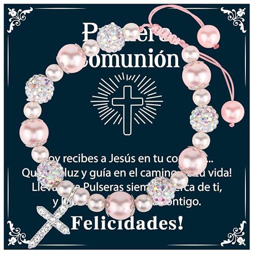 Rebundex Regalos Comunion Niña Originales Regalo Niña Primera Comunion Pulseras Comunión Tarjeta Bautizo Bebe Recien Nacido Hija Nieta Sobrina Ahijada