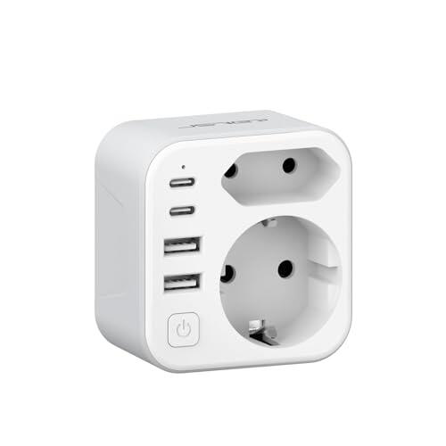 JSVER Adaptador Enchufe UK, Enchufe de Viaje con 2 USB A y 2 C,Adaptador Enchufe de Viaje Tipo G para EU a UK,Irlanda, Malasia, Singapur, Hong Kong, Macao