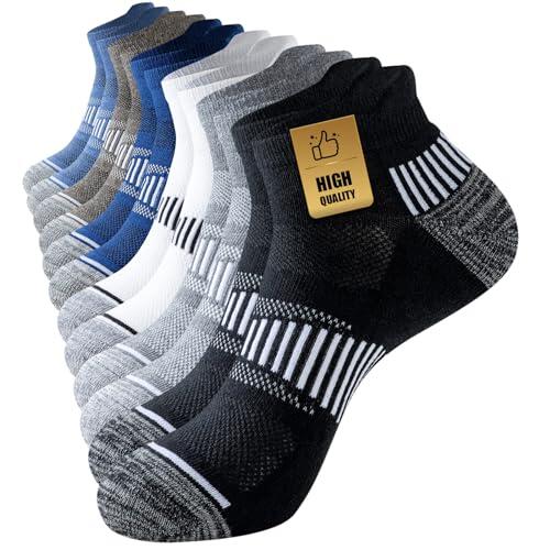 Niorasen Calcetines Tobilleros Hombre,6 Pares Calcetines Deportivos Running Acolchados Fino para Correr Verano de Algodón Transpirables con Suela de Rizo Antideslizante Cómodos Calcetines Cortos Bajos