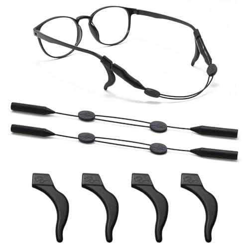 XFentech 2 Piezas Cordones para Gafas Correa Ajustable para Gafas con 2 Pares de Gafas Ganchos de Orejas de silicona para Gafas para Deporte y Ocio para Hombre Mujer y Niño