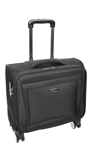 A1 FASHION GOODS Maleta de 4 ruedas para piloto, ligera, con cerradura TSA, tamaño de cabina, bolsa de viaje y negocios, Black, S, Carcasa suave para piloto con ruedas