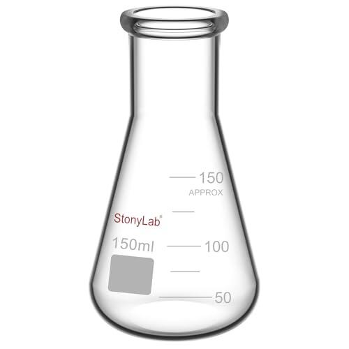 stonylab 1-Paquete 150ml Matraz Erlenmeyer de Boca Estrecha, Erlenmeyer Flasks de Cristal de Pared Gruesa con Borde de Alta Resistencia (150ml)
