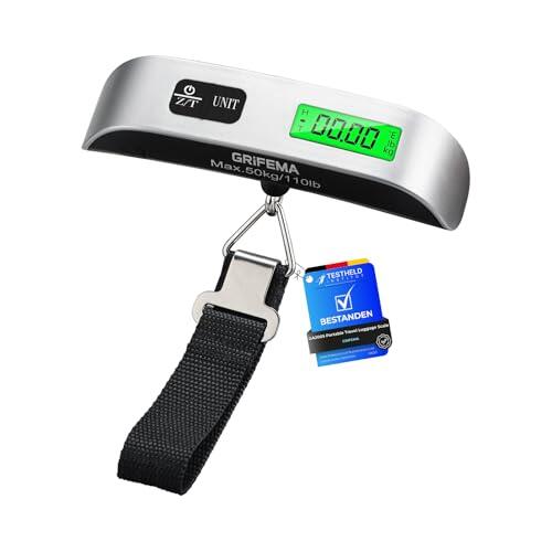GRIFEMA GA2005 Báscula Maletas Viaje Portátil, Báscula de Equipaje con Pantalla LCD, Hasta 110 lb/50 kg, para Viajes al Aire Libre, Gris