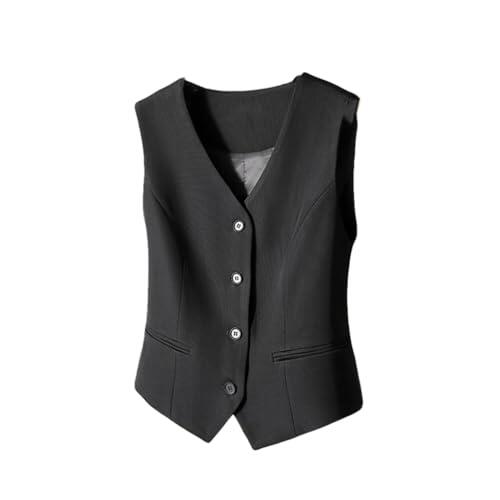 Kiioouu Chaleco de traje blanco para mujer, otoño, casual, delgado, sin mangas, de cintura corta, para mujer, Negro, XL