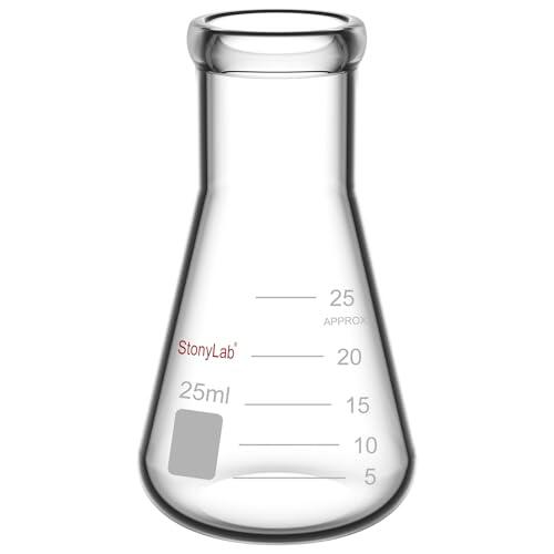 stonylab 1-Paquete 25ml Matraz Erlenmeyer de Boca Estrecha, Erlenmeyer Flasks de Cristal de Pared Gruesa con Borde de Alta Resistencia (25ml)
