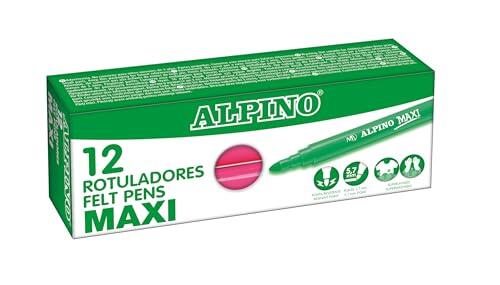 Alpino - Estuche 12 Rotuladores Maxi Rosa | Superlavables para Niños | Superbrillantes Escolares | Punta Gruesa 5,7 mm | Larga Duración y Resistencia