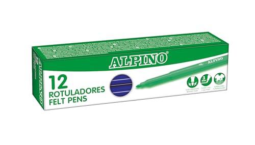 Alpino - Estuche 12 Rotuladores Azul Oscuro | Lavables para Niños | Brillantes | Ideal para la Escuela | Punta de Fibra Super Resistente y Tinta Segura a Base de Agua