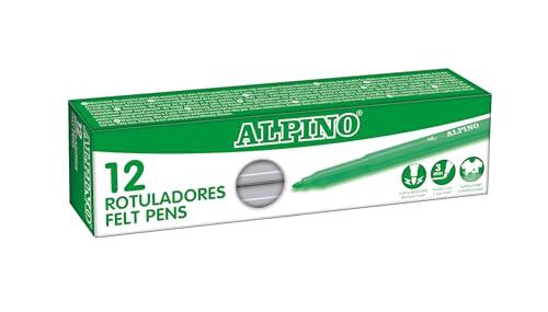 Alpino - Estuche 12 Rotuladores Stand. Gris | Lavables para Niños | Brillantes | Ideal para la Escuela | Punta de Fibra Super Resistente y Tinta Segura a Base de Agua