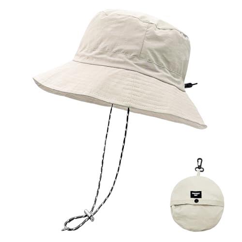 lifwimner Plegable Sombrero de Pescador Mujer Hombre Impermeable Sombrero de Sol Verano Playa Gorra Unisex con (Beige)