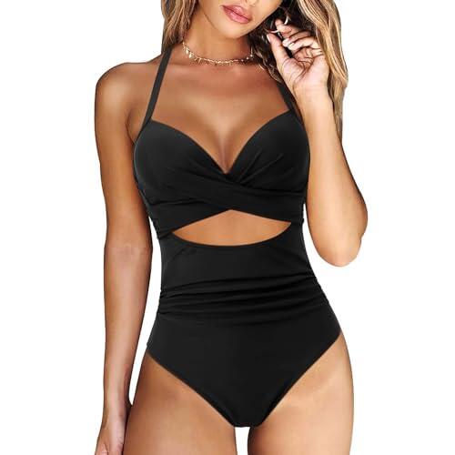 Traje de Baño de Una Pieza Mujer Cuello en V Sexy Fruncido Bañadores Push Up Control del Vientre Bañadores de Reducir Barriga Ropa de Baño Playa
