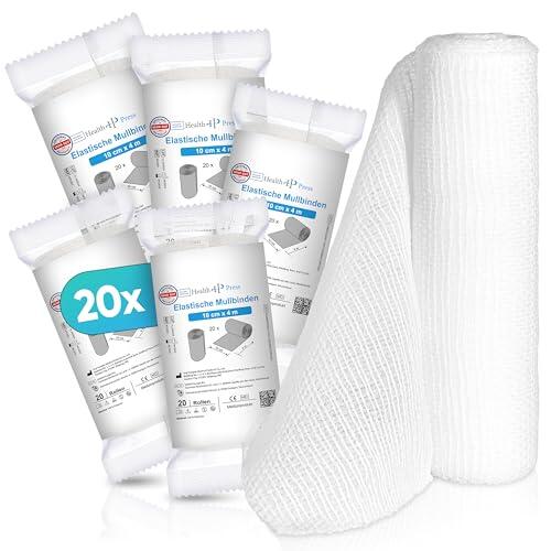 Health Press® Venda de gasa - Venda (10cm x 4m) 20 rollos - Venda elástica - Dispositivo médico - Venda de fijación dermatológicamente probada - Venda Ideal para primeros auxilios y cuidado de heridas