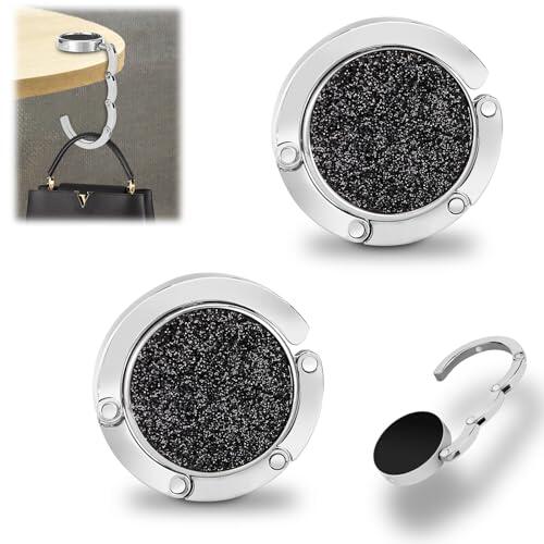Auauraintt 2X Gancho plegable para bolso, Ganchos para Bolsas Antideslizantes Plegables, hasta 3 kg, para Bolsos en el Escritorio, Restaurante, Percha (Destello Negro)