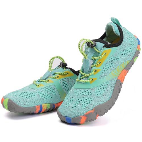 DimaiGlobal Calzado Descalzos Niñas Niños Zapatillas de Trail Running Barefoot Secado Rápido Zapatos de Agua Transpirable Antideslizante para Playa 32EU Turquesa