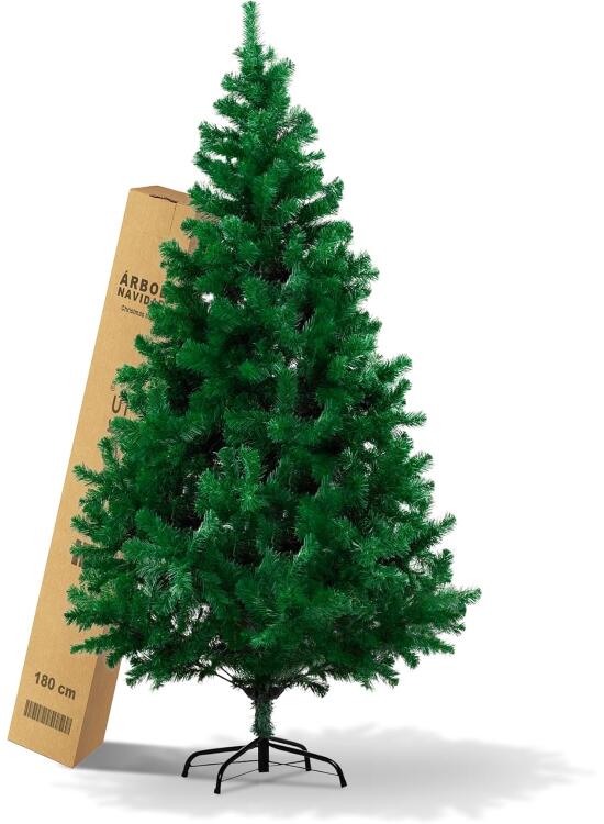 TIBBERS Árbol de Navidad Artificial, Altura de 180 cm, Estructura Desmontable, Ramas Abatibles, Soporte Metálico Plegable, TBS038