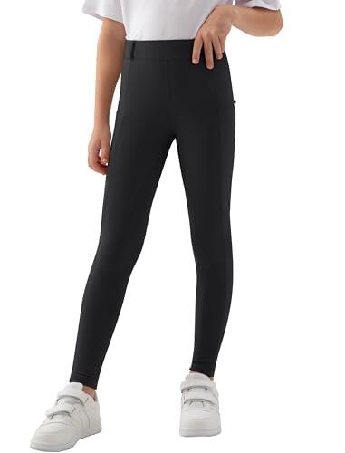 MoFiz Pantalon Equitacion Niña Mallas Equitacion Pantalones Montar a Caballo Niña con Bolsillo para Verano Negro 140-158
