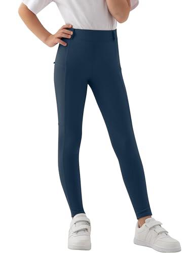 MoFiz Pantalon Equitacion Niña Mallas Equitacion Pantalones Montar a Caballo Niña con Bolsillo para Verano Azul 140-158