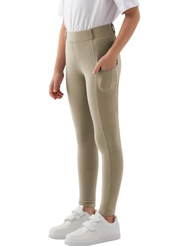 MoFiz Pantalon Equitacion Niña Mallas Equitacion Pantalones Montar a Caballo Niña con Bolsillo para Verano Caqui 128-140