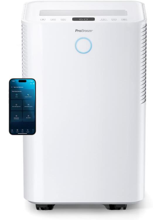 Pro Breeze OmniDry Deshumidificador 20L/Día hasta 30 M², WiFI, Depósito 4L, Secado de Ropa, Sensor de Humedad, Temporizador 24H, Modo Nocturno - Antihumedad, Moho y Condensación