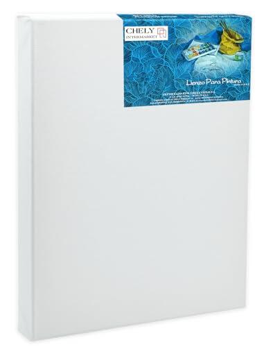CHELY INTERMARKET MOD563 Lienzos Para Pintar 50x70 CM Bastidor Madera 24 MM Algodón Blanco Preimprimado Profesional Para Acrílico Óleo Manualidades Bellas Artes Artistas Aficionados