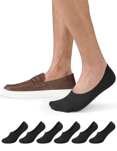 CLOSEMATE 6 Pares Calcetines Invisibles Hombre Mujer Cortos de Algodón Bajos Pinkies Transpirables Verano con Antideslizantes Silicona(6Negro,M)