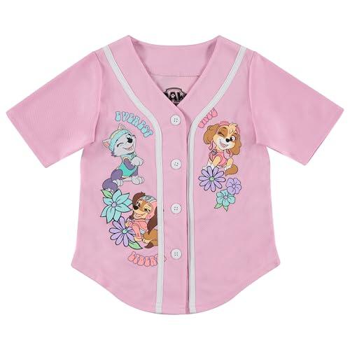 Nickelodeon Nick Jr's - Camiseta de béisbol para niñas de Paw Patrol Skye, Everest, Liberty, camiseta clásica de malla con botones, Rosado, 3 años
