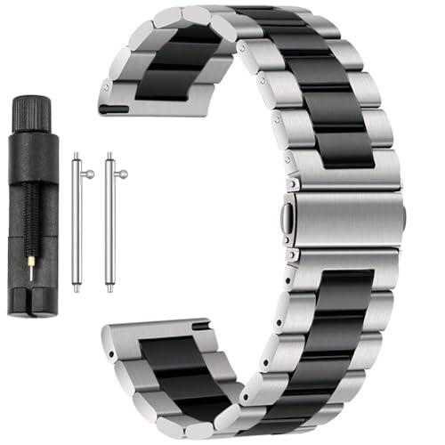 Correa de reloj Antfly de metal de 22mm, acero inoxidable, liberación rápida para hombres y mujeres - 22mm (Plateado Negro)