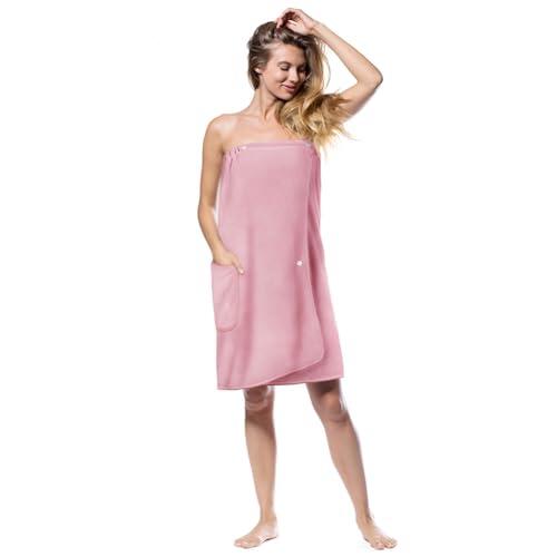 Aomig Toalla de Sauna para Mujer, 80cmX140cm Vestido de Toalla de Baño Mujer Ajustable, Toallas de Baño Grandes para Sauna Ducha SPA Playa Baño, Rosa Claro