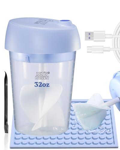 LET'S RESIN Mezclador de resina automático mejorado, mezclador epoxi manos libres fácil de limpiar con taza de mezcla de silicona, mezclador eléctrico recargable de resina epoxi para 24 onzas líquidas