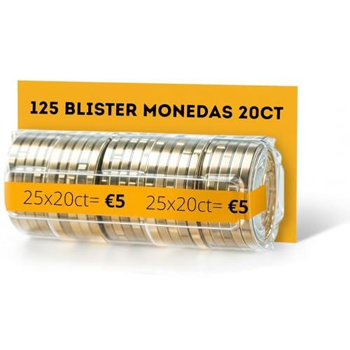 AF - 120 Blister monedas, Pack 120 blister monedas 1 euro | Formato europeo, organiza y protege tu dinero en efectivo, plástico para moneda reforzado (para 20 cént.)