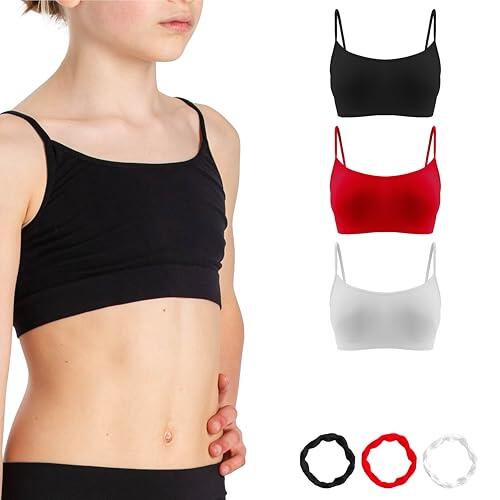 Risalti Top Niña Microfibra 3 Pz - Sujetador y Camiseta Tirantes, Top Crop Deportivo - Sin Costuras con Brazaletes de Regalo - Made in Italy