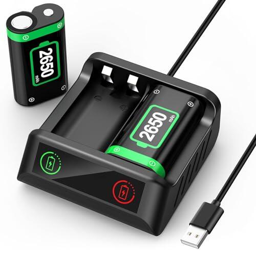 QUMOX - Lote de 2 baterías recargables de carga rápida de 2650 mAh con cargador compatible con mando inalámbrico Xbox One/Xbox Series X|S/S/X/Elite, protección inteligente duradera