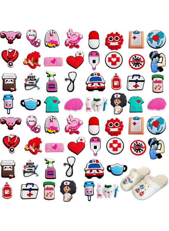 60 Pcs Pines para zapatos de Crocs, Charms Adornos para Zapato Pins Decoración de Zapatos para Médicos Enfermeras Niños, Accesorios Jibbitz Crocs de PVC