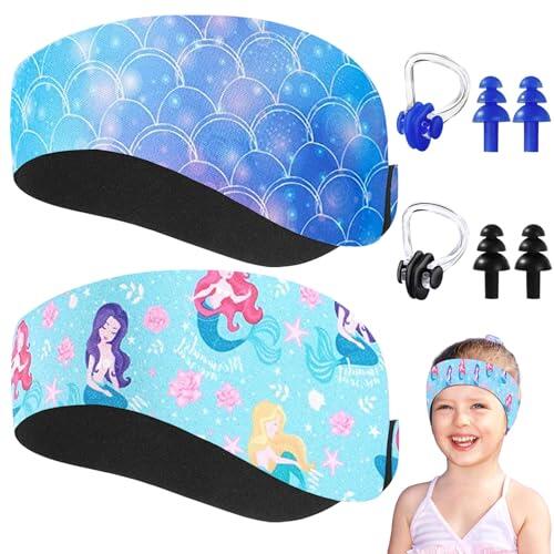 Diadema de Natación para Niños,2 Pcs Diademas para Piscina Infantil,Neopreno Banda Elástica para la Oreja con tapón de Oreja,Pinza de Nariz para Buceo, Piscina, Duchas y Deportes