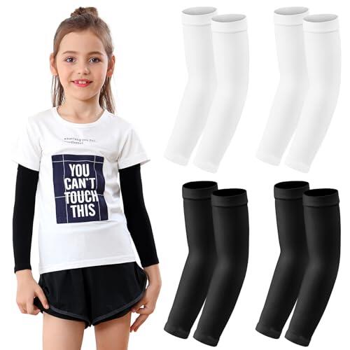 Newbyinn Mangas para brazos niño 4 pares,Manguitos Negro Blanco running baloncesto ciclismo voleibol bicicleta Niños Niñas