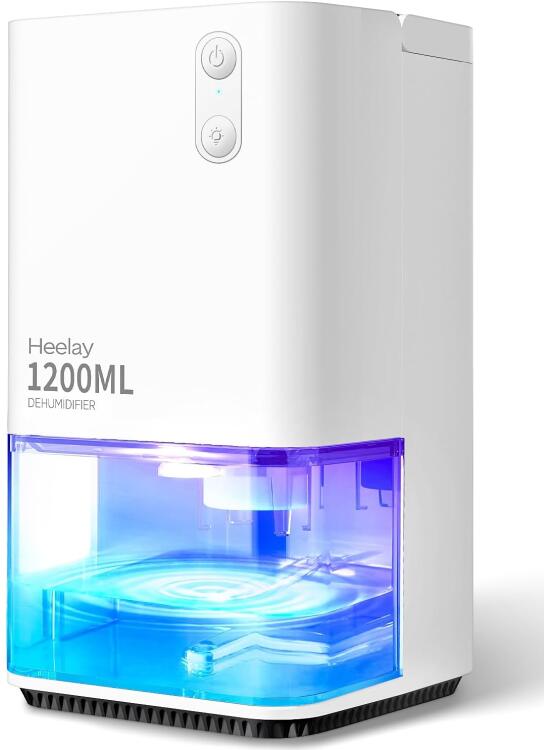 Deshumidificador 1200ML, Heelay® Deshumidificador Silencioso pequeno Eléctrico Bajo Consumo 7 LED Colores Portátil Apagado Automático Baño Armario Habitacion Dormitorio Oficina RV Blanco