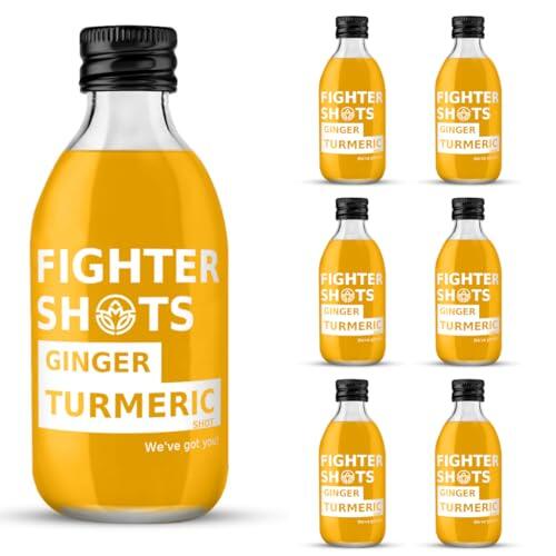 Fighter Shots Turmeric Dosing Bottles (6x250ml/24+ Shots) | Fresh Ginger Root & 8g of Organic Turmeric Root in every serving for Immune Support | Boosts Energy