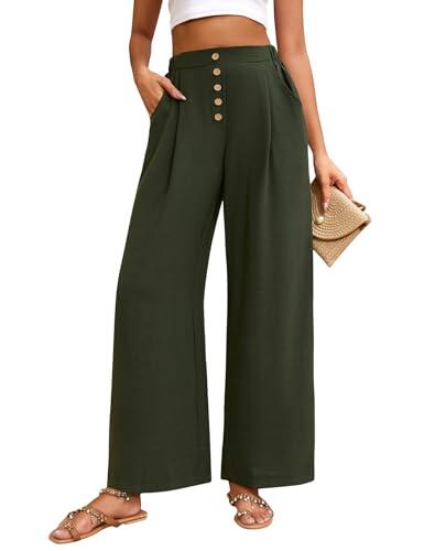 heekpek Pantalones Mujer Verano Anchos Comodo Ligeros Frescos Pantalon Fluido Cintura Alta Casual Suelta Pantalones Mujer Tallas Grandes, Verde, XL