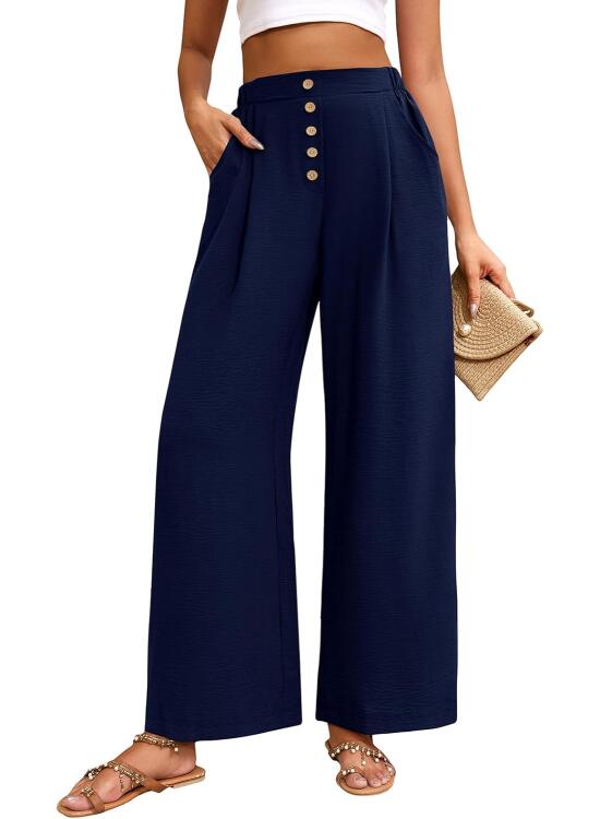 heekpek Pantalones Mujer Verano Anchos Comodo Ligeros Frescos Pantalon Fluido Cintura Alta Casual Suelta Pantalones Mujer Tallas Grandes