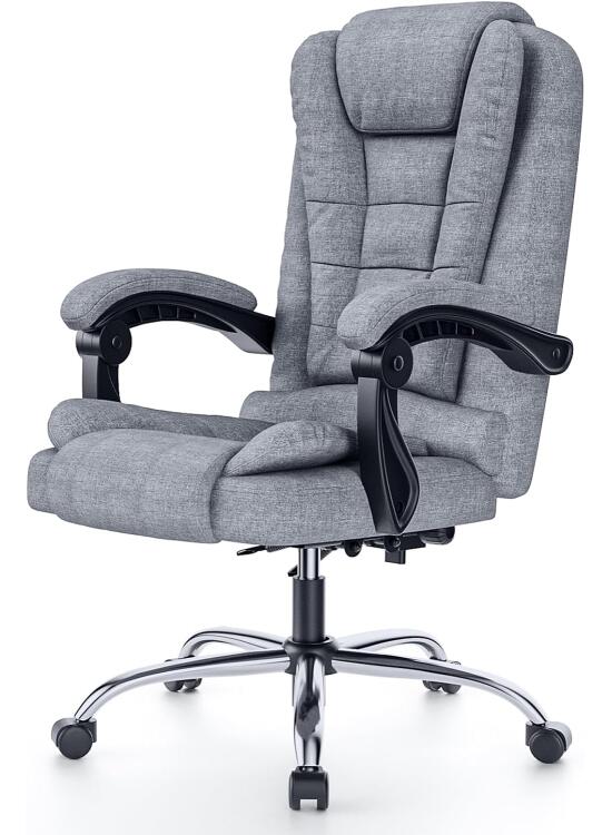 rattantree Silla de Oficina Ergonómica, Silla de Escritorio, Silla Giratoria con Reposabrazos Acolchado, Función de Inclinación, Ajustable en Altura, Silla Ejecutiva con Ruedas, Gris