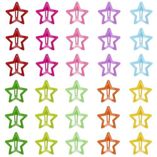 Y2K Horquillas para el pelo con estrellas, coloridas y luminosas, para mujeres y niños, horquillas de metal para el pelo, 30 unidades