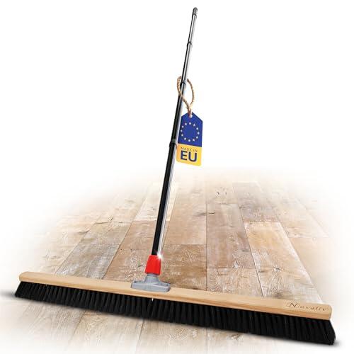 Novaliv Escoba grande con mango de 100 cm, cerdas sintéticas, ideal como escoba de taller, escoba industrial, escoba para el hogar, escoba para el pelo, escoba grande