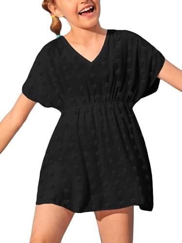 Haloumoning Traje de baño para niña para niños, cubierta de playa, traje de baño, cubierta para traje de baño, bonito vestido de playa, Negro , 12-14 años