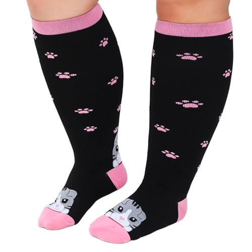 PUTUO Medias de Compresión Hombre y Mujer: Calcetines Compresión Talla Grande para Mujer para Correr Viajar Vuelo Ciclismo Embarazo Negro 1 Par 3XL
